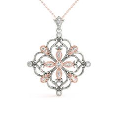 Ornate Floral Knot Pendant with 0.475ct Diamond – 18ct Gold (White / White & Yellow / White & Rose)