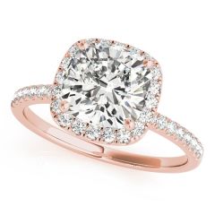 Radiant Elegance Diamond Ring in 18ct Rose Gold, showcasing a mesmerising 2ct cushion-cut diamond surrounded by a halo of smaller diamonds. Exceptional craftsmanship, total diamond weight 2.44ct. Available at Troy Clancy Jewellery, Gold Coast.
