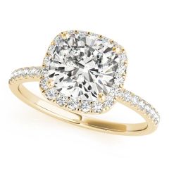 Discover Radiant Elegance Diamond Ring in 18ct Yellow Gold. Highlighting a stunning 2ct cushion-cut diamond encircled by a halo of smaller diamonds. Expert craftsmanship, total diamond weight 2.44ct. Available at Troy Clancy Jewellery, Gold Coast.