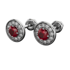 Natural Ruby & Diamond Halo Stud Earrings – 18ct White Gold