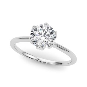 Round Brilliant Diamond Solitaire Engagement Ring with Six law Petal Setting – 18ct White Gold Timeless Radiance