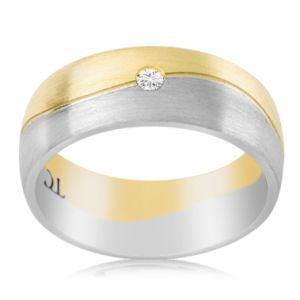 Handmade 7mm Men's Two-Tone Wedding Ring with 0.10ct Diamond – 18ct White & Yellow Gold