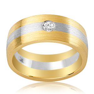 Handmade 7mm Men's Two-Tone Wedding Ring with 0.10ct Diamond – 18ct White & Yellow Gold