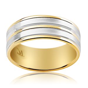 Handmade 6mm Men's Two-Tone Wedding Ring – 18ct White & Yellow Gold