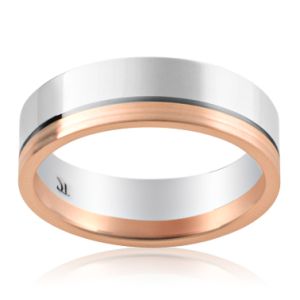 Handmade 6mm Men's Two-Tone Wedding Ring – 18ct White & Rose Gold
