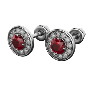 Natural Ruby & Diamond Halo Stud Earrings – 18ct White Gold